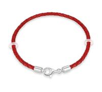 21cm Red Braided Leather Bracelet with 925 Silver Lobster Clasp, Handmade Woven Genuine Leather Cord Bracelets fit Pandora Charms Beads, for Making St Patricks Day Beads Bangle