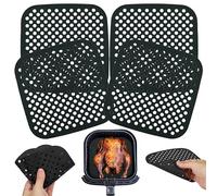 21cm Square Silicone Air Fryer Basket Liners, 4-Pack, Perforated Non-Stick Reusable Mats, Dishwasher Safe, Heat-Resistant Cooking Accessories