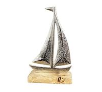 21cm Tall Aluminium Sailing Boat Ornament Ship mounted on Wood Sculpture Nautical Silver Home Decor Bathroom Coastal