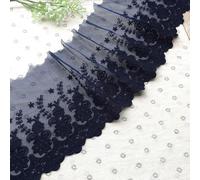 21CM Width Europe Rose Wedding Applique Inelastic Embroidery Lace Trim,Curtain Tablecloth Slipcover Bridal DIY Clothing/Accessories.(2 Yards in one Package) (Navy Blue)
