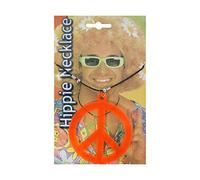 21Fashion Adults 60s 70s Hippie Peace Sign Necklace Mens Womens Groovy Pop Disco Hen Night Party Accessory Orange One Size