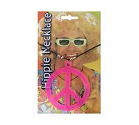 21Fashion Adults 60s 70s Hippie Peace Sign Necklace Mens Womens Groovy Pop Disco Hen Night Party Accessory Pink One Size