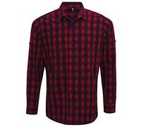 21Fashion Adults Cotton Check Print Office Wear Shirt Top Mens Long Sleeve Casual Shirt Red/Navy Medium