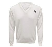 21Fashion Adults Long Sleeve Knitted Bowling Jumper Mens Fancy V Neck Sports Wear Sweater White Medium