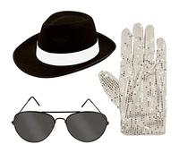 21Fashion Adults Pooop Kinnng Gloves Glasses Gangster Hat Set Pop Star Cosplay Accessory Black Hat Set One Size Fits Most
