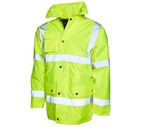 21Fashion Hi Vis Viz Padded Jackets High Visibility Work Wear Jacket Reflective Stripe Zip Up Coat Hooded Top (Yellow 2X-Large)