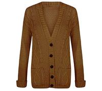 21Fashion Ladies Fancy Chunky Cable Knitted Grandad Cardigan Womens Pockets V Neck Sweater