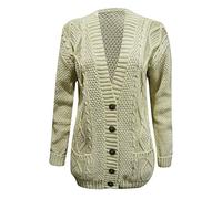 21Fashion Ladies Fancy Chunky Cable Knitted Grandad Cardigan Womens Pockets V Neck Sweater Beige X Large