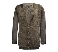 21Fashion Ladies Fancy Chunky Cable Knitted Grandad Cardigan Womens Pockets V Neck Sweater Brown X Large