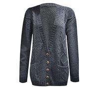 21Fashion Ladies Fancy Chunky Cable Knitted Grandad Cardigan Womens Pockets V Neck Sweater Charcoal X Large