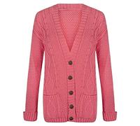 21Fashion Ladies Fancy Chunky Cable Knitted Grandad Cardigan Womens Pockets V Neck Sweater Coral Medium/Large