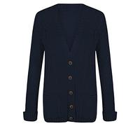 21Fashion Ladies Fancy Chunky Cable Knitted Grandad Cardigan Womens Pockets V Neck Sweater Navy Small/Medium