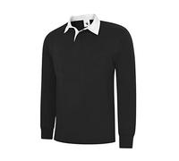 21Fashion Mens Long Sleeves Ribbed Cuffs Rugby Shirts Adults Sports Work Wear Plain Slim Fit Shirts Black