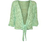 21Fashion New Ladies Plus Size Lace Sequin Tie Up 3/4 Flared Sleeve Shrug Bolero Top 12-26 Mint Green