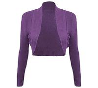 21FASHION Women Plain Long Sleeve Knitted Bolero Shrug Top Ladies Open Front Crop Cardigan Purple Large UK 12