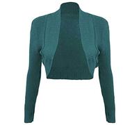 21FASHION Women Plain Long Sleeve Knitted Bolero Shrug Top Ladies Open Front Crop Cardigan Teal Large UK 12