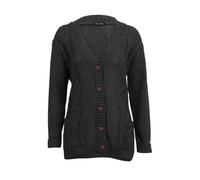 21Fashion Womens Casual Chunky Knitted Aran Button Up Sweater Ladies Grandad Cardigan Dark Grey