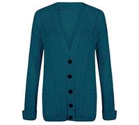 21Fashion Womens Casual Chunky Knitted Aran Button Up Sweater Ladies Grandad Cardigan Teal