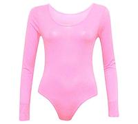 21Fashion Womens Girls Stretch Leotards Ladies Kids School PE Ballet Dance Gymnastics Full Sleeves Bodysuit Baby Pink