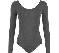 21Fashion Womens Girls Stretch Leotards Ladies Kids School PE Ballet Dance Gymnastics Full Sleeves Bodysuit Charcoal