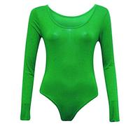 21Fashion Womens Girls Stretch Leotards Ladies Kids School PE Ballet Dance Gymnastics Full Sleeves Bodysuit Forest Green