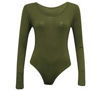 21Fashion Womens Girls Stretch Leotards Ladies Kids School PE Ballet Dance Gymnastics Full Sleeves Bodysuit Khaki