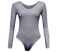 21Fashion Womens Girls Stretch Leotards Ladies Kids School PE Ballet Dance Gymnastics Full Sleeves Bodysuit Grey