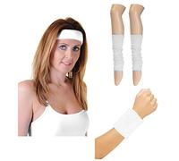 21Fashion Womens Headband Wristbands And Legwarmers Set Ladies 80s Fancy Dress Accessory (White Headband THB3413+ White Wristband TWB2645+ White Legwarmer PLGW056)