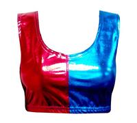 21Fashion Womens Hearleey Quuinn Suicaide Squuad Metallic Shiny Red and Blue Leggings Knickers Hot Pants Ladies Bra Top Inflatable Stick (Red and Blue Crop Top UK 12-14)