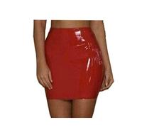 21Fashion Womens High Waist Vinyl PVC Shiny Wet Look Mini Pencil Bodycon Party Wear Skirt Red Small-Medium UK 8-10