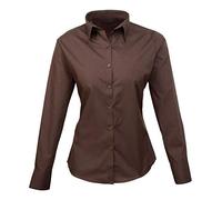 21Fashion Womens Long Sleeve Collared Neck Blouse Ladies Casual Wear Poplin Plain Shirt Brown X Large