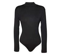 21Fashion Womens Long Sleeve Plain High Turtle Neck Bodysuit Ladies Leotard Look Party Wear Top Black Medium/Large UK 12-14