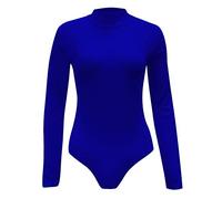 21Fashion Womens Long Sleeve Plain High Turtle Neck Bodysuit Ladies Leotard Look Party Wear Top Royal Blue Medium/Large UK 12-14