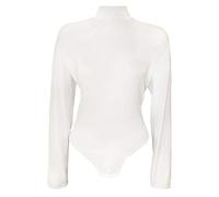 21Fashion Womens Long Sleeve Plain High Turtle Neck Bodysuit Ladies Leotard Look Party Wear Top White Medium/Large UK 12-14
