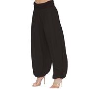 21Fashion Womens Plain Baggy Harem Italian Trousers Ladies Full Length Lagrenlook Alibaba Pants (Black UK 12-14)