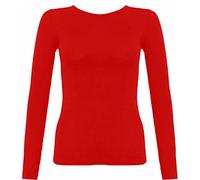 21Fashion Womens Plain Basic Top Long Sleeve Womens Kids Girls Boys Uniform T-Shirt Tops Red