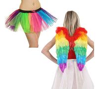 21Fashion Womens Rainbow Angel Wings 3 Layers Tutu Skirt Ladies Gay Pride Party Costume One Size