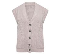 21Fashion Womens Sleeveless Cable Knitted Button Waistcoat Ladies Fancy Party Wear Grandad Pocket Cardigan Stone UK 20-22