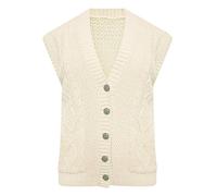 21Fashion Womens Sleeveless Cable Knitted Button Waistcoat Ladies Fancy Party Wear Grandad Pocket Cardigan Cream UK 16-18