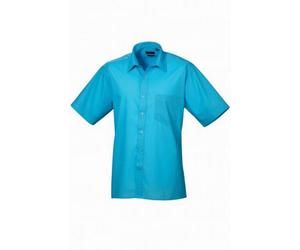 (21in, Turquoise) Premier Mens Short Sleeve Poplin Shirt