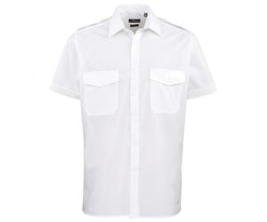 (21in, White) Premier Mens Short Sleeve Pilot Plain Work Shirt
