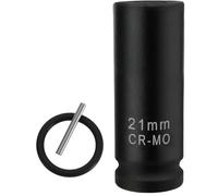 21mm Scaffolding Impact Sockets, 1/2" 21mm Metric Deep Scaffolders Drive with Retaining Pin + O-Ring, CR-V Chrome Vanadium Steel Drive, Ideal for Long Bolts and Scaffolding Clamps