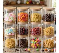 21oz/630ML Glass Storage Jars with Lids - 12 Pack Food Storage Containers Airtight Glass Jars with Lids for Pantry Organizers for Cookie, Flour, Oat, Pasta, Tea, Coffee Bean & Coffee Container