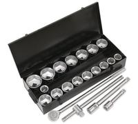 21Pc Premium Deep Socket & Ratchet Handle Set - 1" Square Drive 6 Point Metric