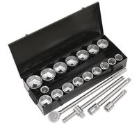 21pc PREMIUM Deep Socket & Ratchet Handle Set - 1" Square Drive 6 Point Metric