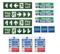 21PC Premium Fire Exit Sign Kit - EN ISO 7010 Compliant Safety Signs(Right/Left/Up/Down+Keep Clear/Door Keep Shut/Fire Action)High Visibility Self-Adhesive Vinyl Stickers for Commercial & Home Safety