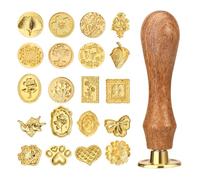 21PC Wax Seal Kit,Wax Seal Stamp Set Include 20pc Head of Sealing Stamps And A Wooden Handle,Classic Vintage Craft Supplies for Party Wedding Invitations (GOLD)