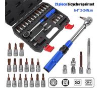 21Pcs 1/4"-3/8" Convert Click Torque Wrench 2-24Nm Ratchet Torx Socket Bike Tool Set