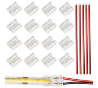 21PCS 2-Pin 8mm FCOB LED Strip Light Connector Kits, 16 Strip Light Connectors & 5 Extension Jumper Wires DIY for COB SMD 5V/12V/24V Single Color Lights Strip Straight Connection or Around Corners