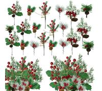 21pcs Artificial Pine Cones Picks, Christmas Berries Stems Pine Branches,Small Holly Berries Picks for Xmas Tree Decorations, DIY Wreath Winter Garland Gift Wrapping
